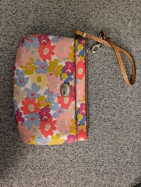COACH Floral Print Wristlet Clutch in Pink, Coral, Blue & Green